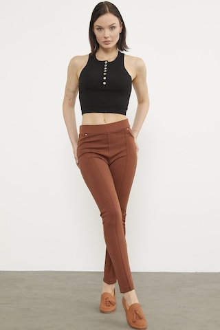 Önden Dikiş Detaylı Tayt - Kiremit 001