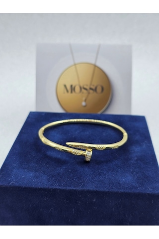 Zirkon Taşlı Çivi Model Gold Renk Çelik Bileklik Altın