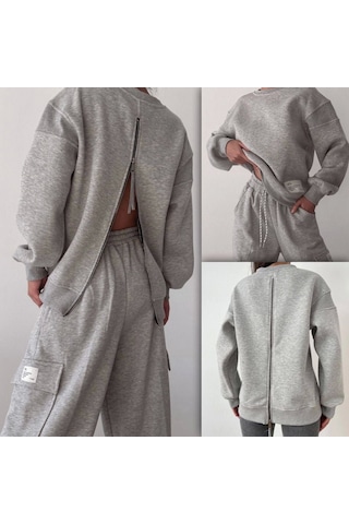 Fermuar Detaylı Sweatshirt Gri