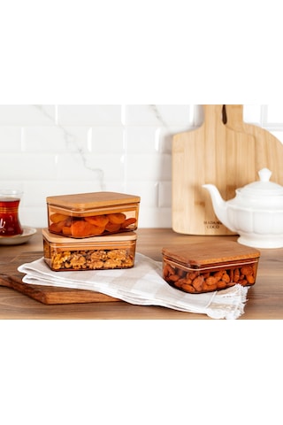 Madame Coco Diviera 500ml Ahşap Kapaklı Saklama Kabı 3'lü 1ksakl0429500 Ml-amber Diğer