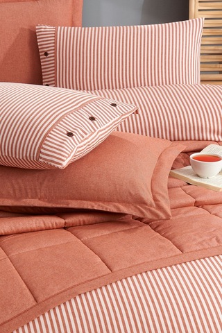 Life %100 Pamuk Nevresim Takımı Ve Yatak Örtüsü 7 Parça Orange Bej