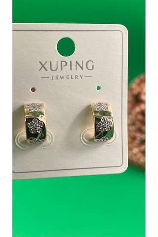 Xuping Rose Gold Yaprak Desenli Çivi Model Zirkon Taşlı Çelik Kadın Küpe Gold