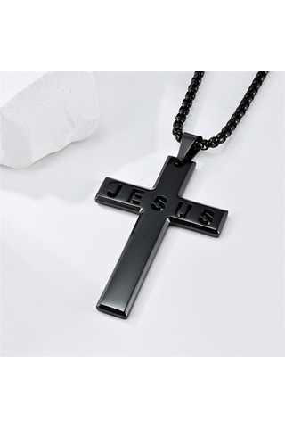 Paslanmaz Çelik Haç İncil Kolye İlk Komünyon Vaftiz Spor Takıları Siyah