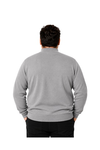 Battalmoda Erkek Büyük Beden Gri Yarım Balıkçı Pamuklu Kazak 3xl-4xl-5xl-6xl