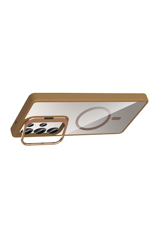 Adige Samsung Galaxy Uyumlu S25 Ultra Kılıf Etro Standlı + Kamera Lens Koruyucu Çöl Titanyum