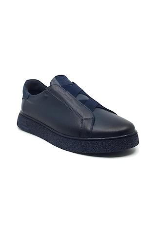 Catelli %100 Deri Tam Ortopedik Yumuşak İç Taban Erkek Kışlık Rahat Günlük Lastikli Sneaker Ayakkabı 40-44 Lacivert