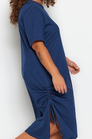 Ersefa Moda Stil Relaxed Bisiklet Yaka Midi Boy Büyük Beden Yandan Büzgü Lacivert