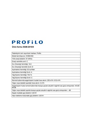 Profilo DVB6C550 Duvar Tipi 60 CM Davlumbaz