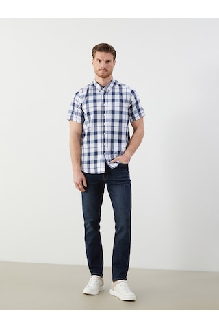 Lcwaıkıkı Classic Lacivert Regular Fit Kısa Kollu Ekose Erkek Gömlek