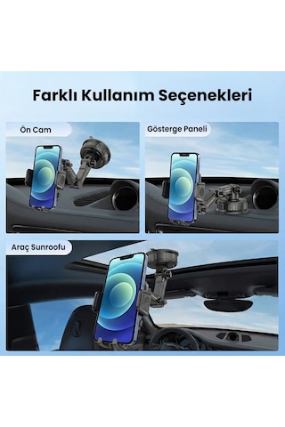 Bix Bxch15 Uzayabilen Ayarlanabilir Cam Torpido Ön Panel Uyumlu Çok Fonksiyonlu Vantuzlu Araç İçi Telefon Tutucu