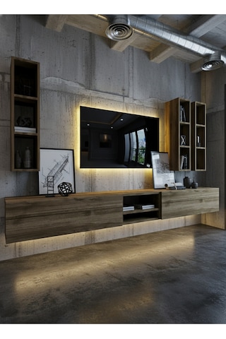 Resital Ledli Duvara Monte Tv Sehpası - Ceviz - W6003-2 Ceviz