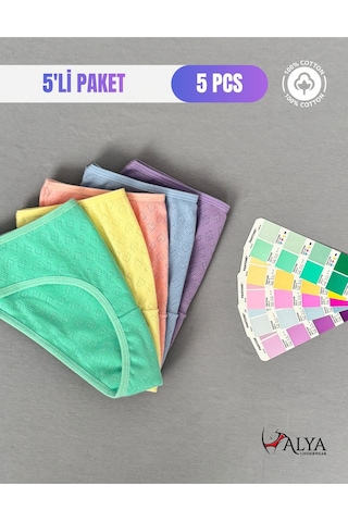 Alya Underwear Kız Çocuk - Garson %100 Pamuklu Slip Külot - Kalp Desenli Jakar İşlemeli Çok Renkli P15