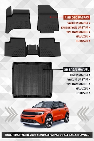 Opel Frontera Hybrid 2025 Ve Sonrası Uyumlu 4.5d Premium Havuzlu Oto Paspas Ve Liner Alt Bagaj