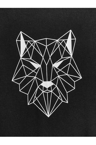 Geometrik Kurt Desen T-shirt - Siyah Baskılı Oversize Bisiklet Yaka Kısa Kol Tişört Siyah