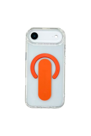 Apple iPhone 17 Air Magsafe Uyumlu Standlı Şeffaf Kılıf Turuncu