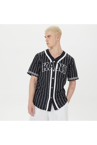 Karl Kani Serif Pinstripe Baseball Erkek Siyah Gömlek Düz Km221-115 Siyah