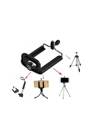 2 Adet Tripod Bağlantılı Selfie Çubuğu Telefon Tutucu Aparat (552426943)