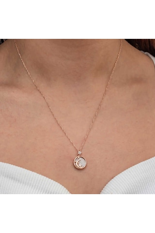Gümüş Rose Sedef Taşlı Ay Yıldız Hilal Kadın Kolye Rose