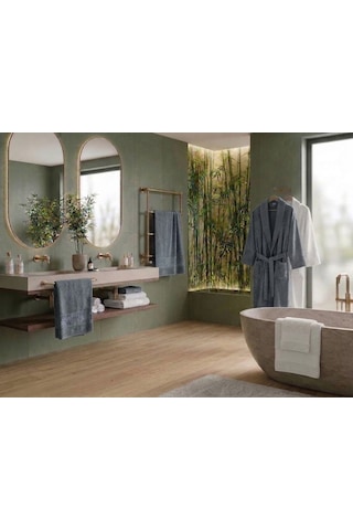 Yünteks Binnur Bamboo 8 Parça Aile Bornoz Takımı / %100 Pamuk / Aile Seti / Çeyizlik / Günlük / Modern / 1.kalite Beyaz - Gri