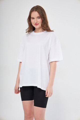 Flood Of Style Kadın Penye Yazlık Oversize Kısa Kollu Nefes Alan Beyaz