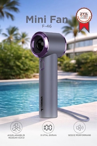 Şarjlı El Vantilatörü Dijital Göstergeli 5 Kademeli Turbo Mini Fan F46