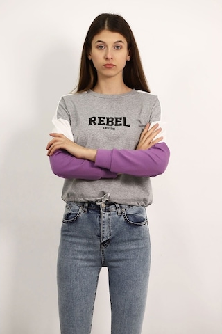 Gabria Kadın Kapşonlu Desenli Sweat Grı