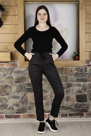 Black Steel Bel ve Paça Lastikli Kargo Cep Fermuarlı Pantolon- Qkbyn444