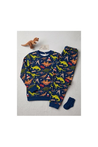 Deniva Kids Erkek Çocuk Lacivert Dinozor Desenli Uzun Kollu Sweatshirt Ve Jogger Alt Üst Takım