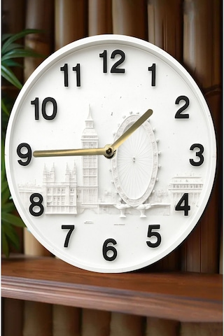 Londra Esintili Mdf Duvar Saati 3d Görünümlü 2d Hd Baskı 33 Cm Sdw280 Renkli