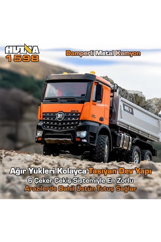 Huına 1598 1/14 14ch 6x6 Full Metal Rc Rc Model Profesyonel Uzaktan Kumandalı Damperli Kamyon İş Makinası - 2.4g Full Fonksiyon Sesli Ve Işıklı