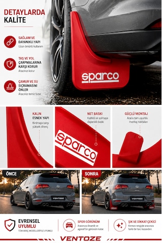 Sparco Universal Esnek Arka Paçalık Seti 2li Çamurluk Tozluğu Kırmızı Beyaz & Kırmızı
