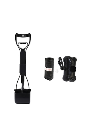 Tenfowee Köpek Kedi Fekal Toplayıcı, 45 Cm Uzun Saplı Katlanabilir Plastik Kasa, 20'li Çöp Poşeti Ve Depolama Kutusu Seti - Siyah Siyah