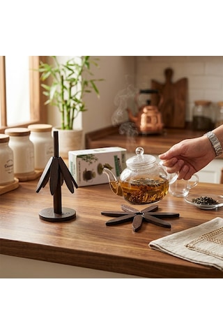 Standlı Ağaç Model 2pcs Ahşap Bambu Katlanır Nihale Yapraklı Çiçek Modeli Çap: 20cm 4741 Açık Mavi