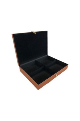 Adalinhome Dört Bölmeli Aksesuar takı Deri Kaplamalı Kutu Taba