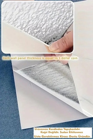 10 Adet 60x30 Kendinden Yapışkanlı Gri Pvc Duvar Paneli Gri