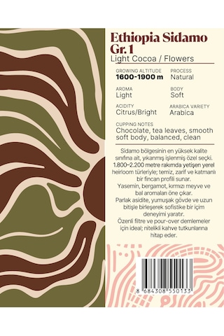 Ethiopia Sidamo Gr.1 Yöresel Filtre Kahve 250 Gr. Çekirdek Kahve
