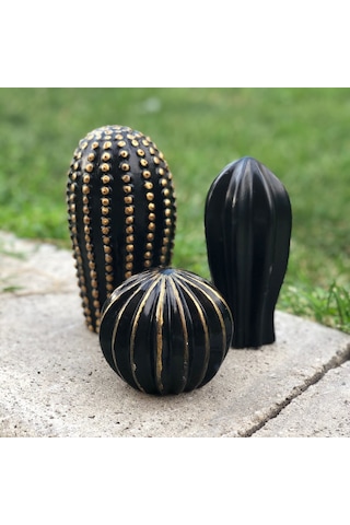 Thiramis Dekoratif 3 Lü Kaktüs Siyah Gold Detay