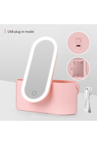 Yifomall Pembe Usb Şarjlı Led Aydınlatmalı Makyaj Aynası Ve Saklama Kutusu