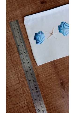 Wisheratelier Midye Kabugu Ve Yaz Temalı Clucth Bez Çanta Beyaz - Çok Renkli