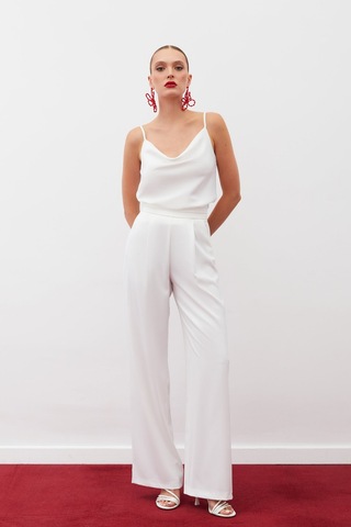 Sateen Degaje Yaka Saten Bluz - Ekru-133243