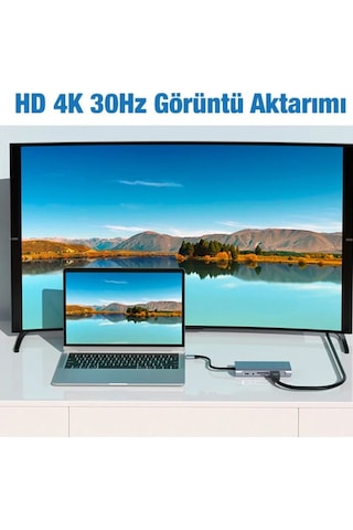 Taplın 11 In 1 Type-c To Usb Hub Port Uyumlu Adaptör Hdmı 4x Usb Lan Vga Sd Card Çevirici Çoklayıcı