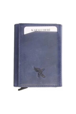 Karalı Deri Crazy Bryat Lacivert Mekanizmalı Kartlık Cüzdan K501-4 Lacivert