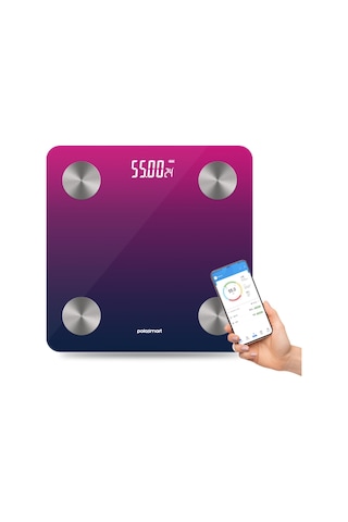 Polosmart Psc104 Pilli Bluetooth Vücut Analizli Yağ Kas Su Ölçer Hassas Akıllı Tartı Baskül Mor