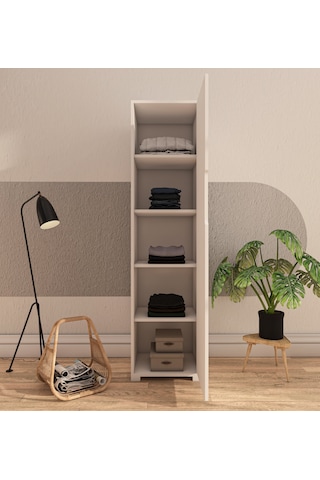 Flora 1 Kapaklı 5 Raflı Gardırop Beyaz Elbise Dolabı