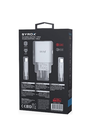 Syrox PD25T 25W PD Type-C Şarj Adaptörü ve Data Kablosu