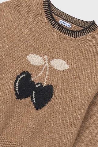 Kız Çocuk Kiraz Jakarlı Triko Kazak - Camel Sarı