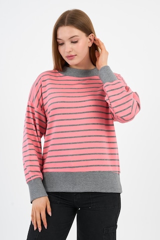 Alexander Gardi Kadın Bisiklet Yaka Çizgili Sweatshirt B24-00248 Pembe