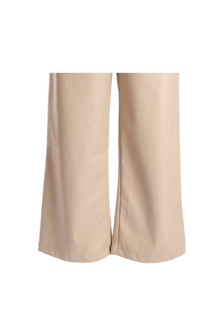 Vedi Minimalist Deri Yüksek Bel Geniş Paça Kadın Pantolon - Günlük & Şık Bej