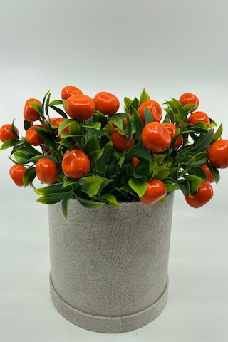 Kadife Silindir Kutuda Yapay Mandalina Ağacı Turuncu-beyaz