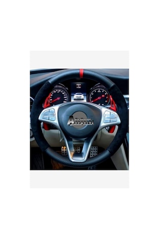 Ford Fiesta 2011 Uyumlu Dikmeli Direksiyon Kılıfı Alkantara Karbon Kırmızı